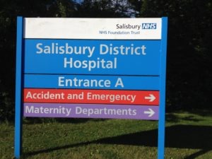Salisbury Wiltshire Clinical Negligence Solicitors. Image of Salisbury District Hospital sign